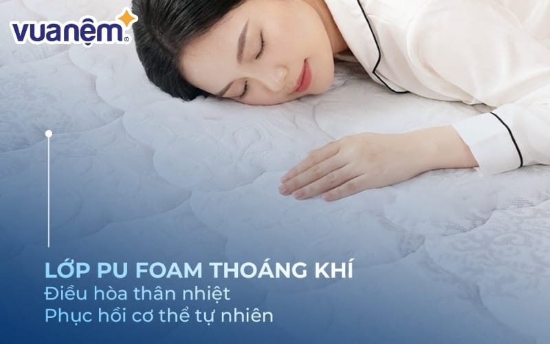 Nệm Amando Elite Original giúp điều hòa thân nhiệt, giúp bề mặt luôn khô ráo dù nằm lâu ở một tư thế.