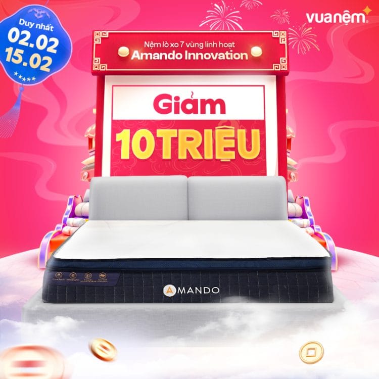Nệm lò xo 7 vùng linh hoạt Amando Innovation giảm 10 triệu