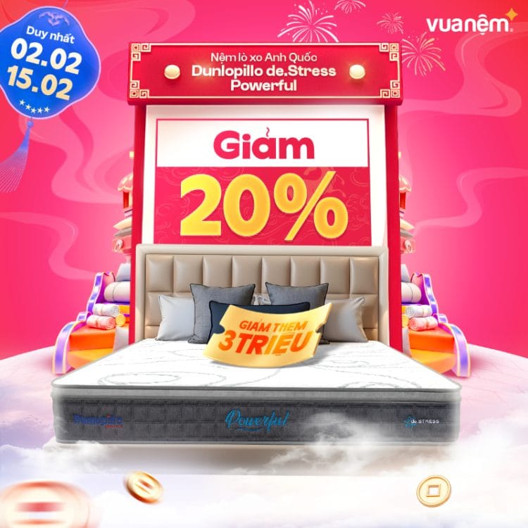 Nệm lò xo Anh Quốc Dunlopillo de.Stress Powerful giảm 20%