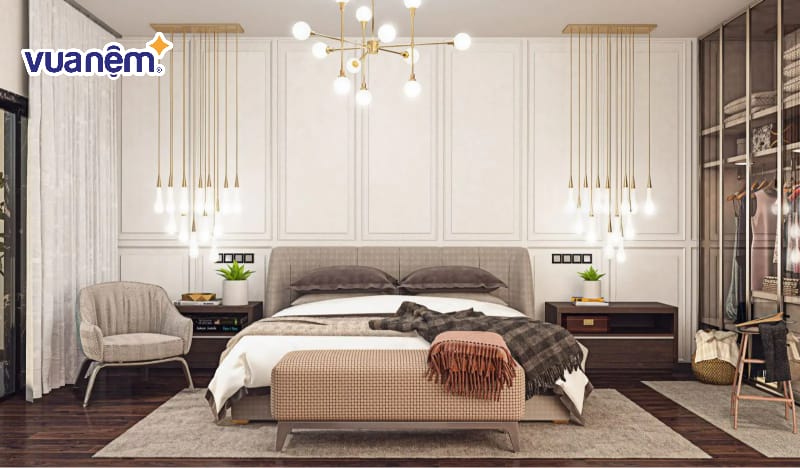 Trang trí phòng ngủ bằng đèn thả hoặc đèn chùm