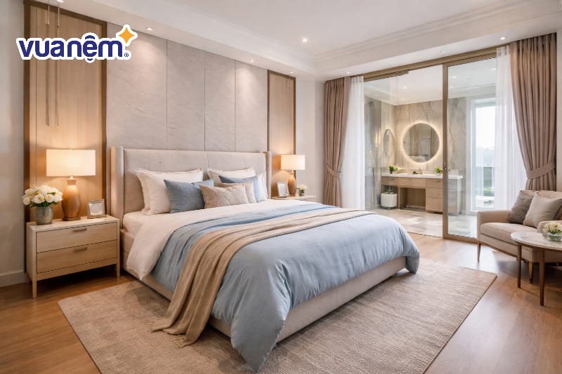 Phòng ngủ master 20m2 có nhà vệ sinh khép kín