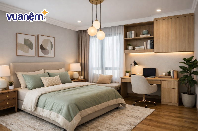 Phòng ngủ master 20m2 có góc làm việc trong phòng ngủ