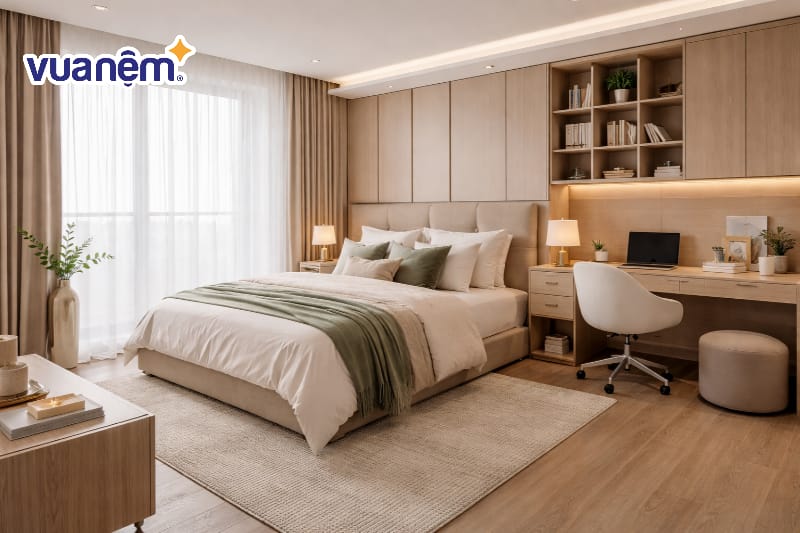 Phòng ngủ master 20m2 có góc làm việc trong phòng ngủ