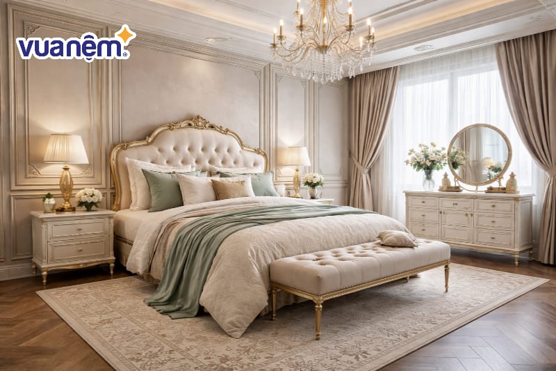 Phòng ngủ master 20m2 thiết kế Tân cổ điển