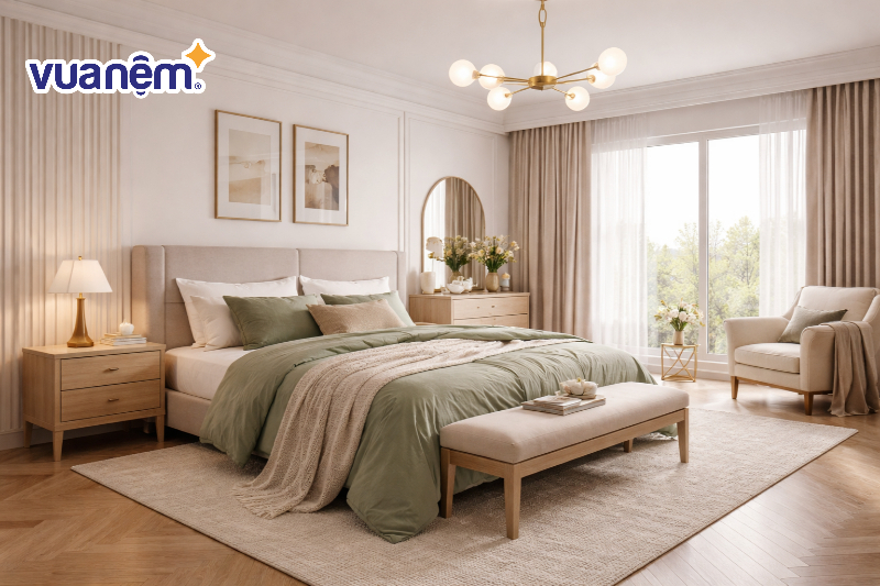 Phòng ngủ master 20m2 phong cách Scandinavian