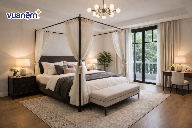 Bố trí giường ngủ giữa phòng