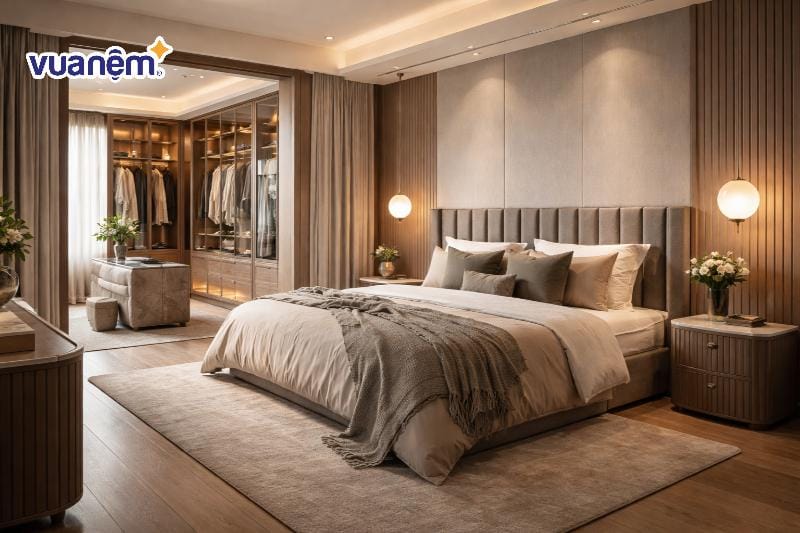 Phòng ngủ master 25m2 có phòng thay đồ