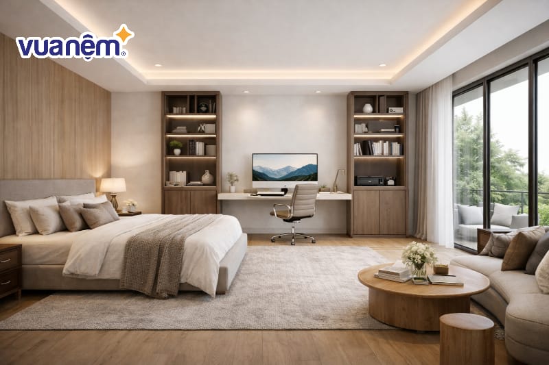 Mẫu phòng ngủ master 30m2 kết hợp phòng làm việc