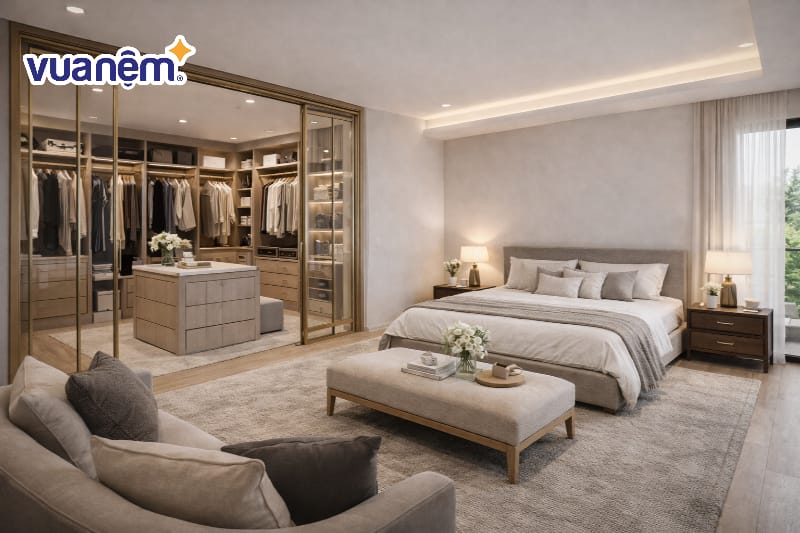 Mẫu phòng ngủ master 30m2 kết hợp phòng thay đồ