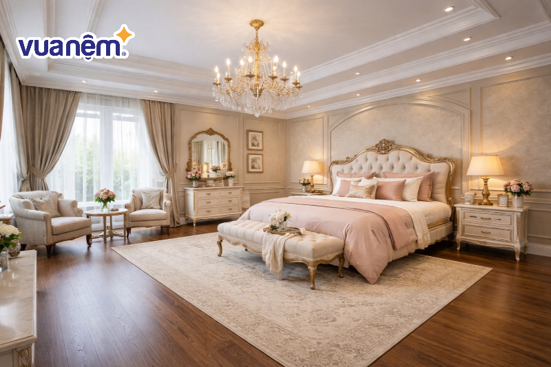 Phòng ngủ master tân cổ điển cần diện tích rộng