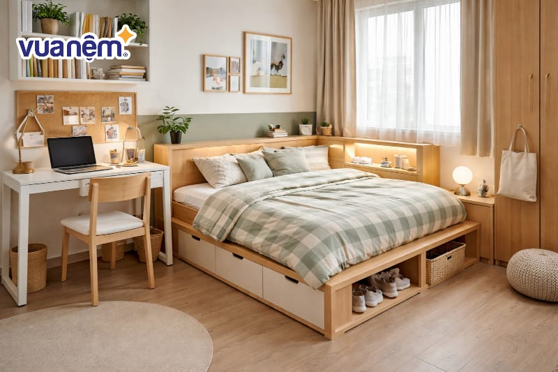 Sử dụng giường bục tối ưu diện tích