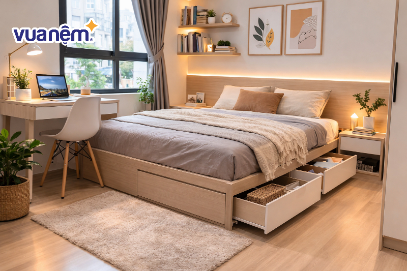 Sử dụng giường có ngăn kéo chứa đồ