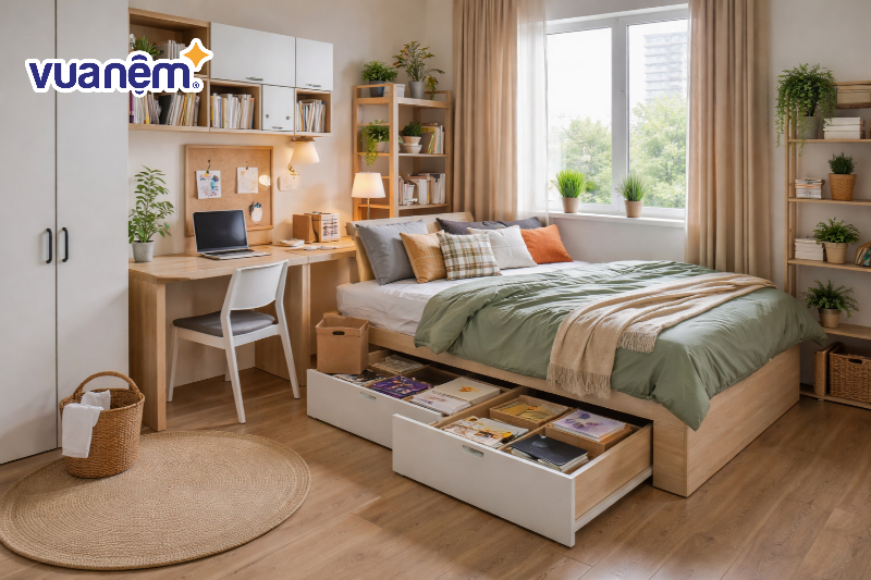 Tận dụng hộc lưu trữ dưới gầm giường