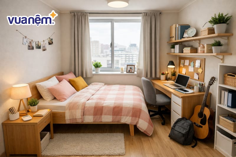 Bố trí giường ngủ cạnh cửa sổ để tận dụng ánh sáng