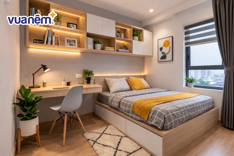 Thiết kế hệ kệ treo tường thay cho tủ đứng