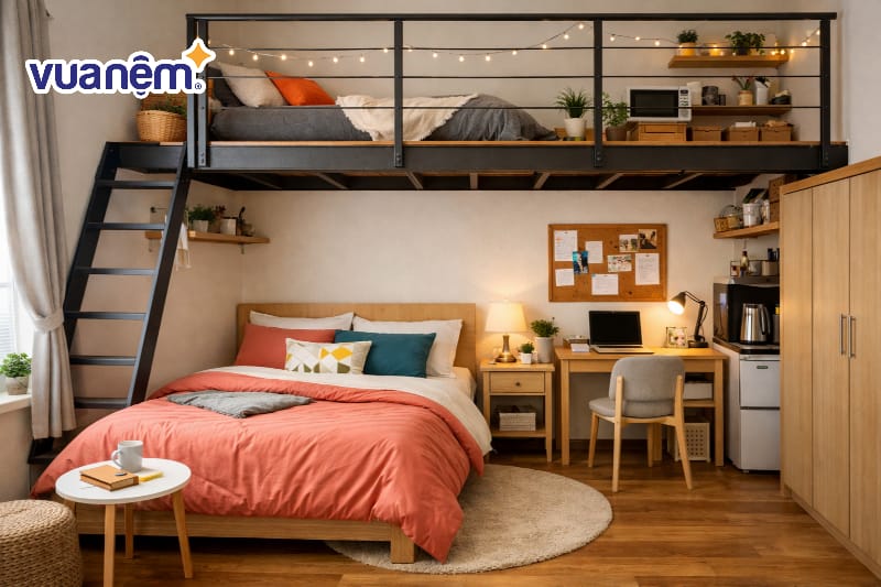 Mẫu decor phòng ngủ có gác lửng thông minh