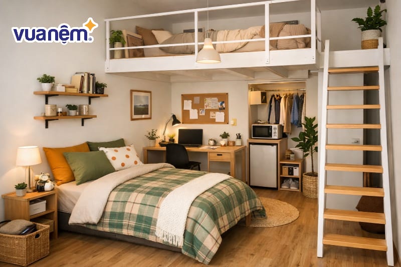 Mẫu decor phòng ngủ có gác lửng thông minh