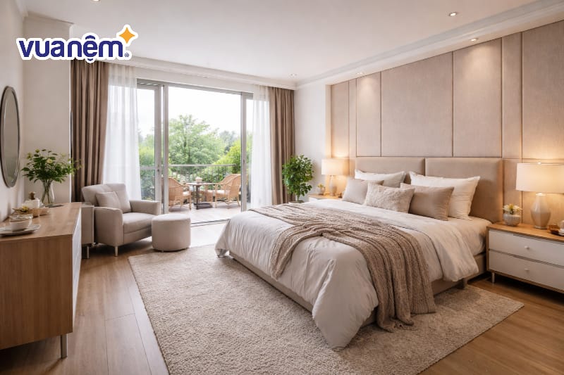 Decor phòng ngủ có ban công xanh mát và góc chill