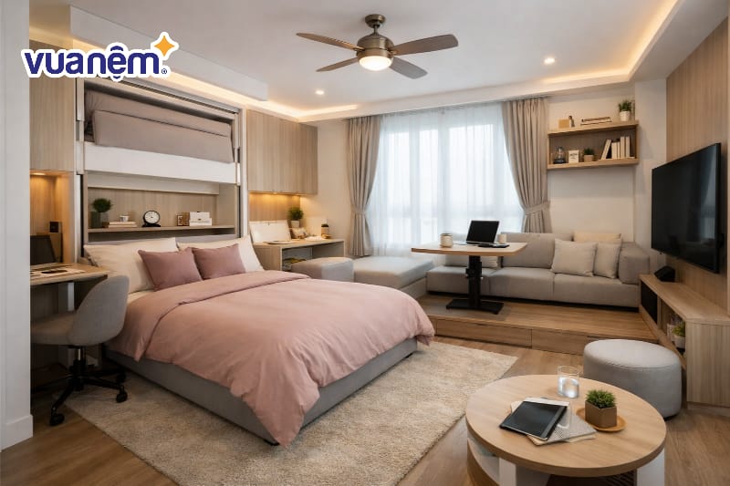 Thiết kế phòng ngủ sử dụng nội thất thông minh