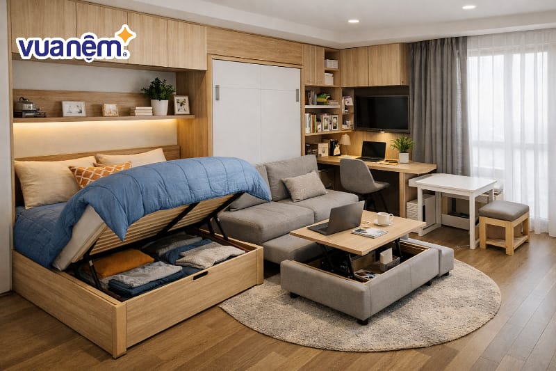 Thiết kế phòng ngủ sử dụng nội thất thông minh