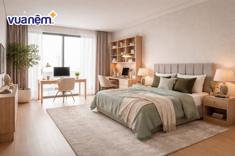 Thiết kế phòng ngủ có khu vực làm việc tách biệt