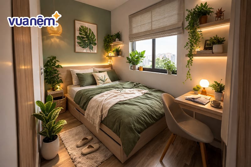 Decor phòng ngủ 4m2 với không gian xanh
