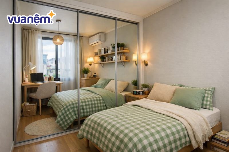 Sử dụng vách ngăn kính hoặc gương lớn đánh lừa thị giác