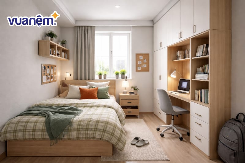 Decor phòng ngủ 6m2 với hệ tủ quần áo kịch trần