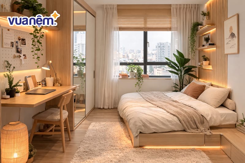 Thiết kế phòng ngủ nhỏ 6m2 theo phong cách Nhật Bản