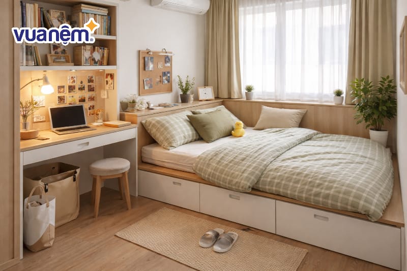 Sử dụng giường bục\tích hợp kho chứa đồ