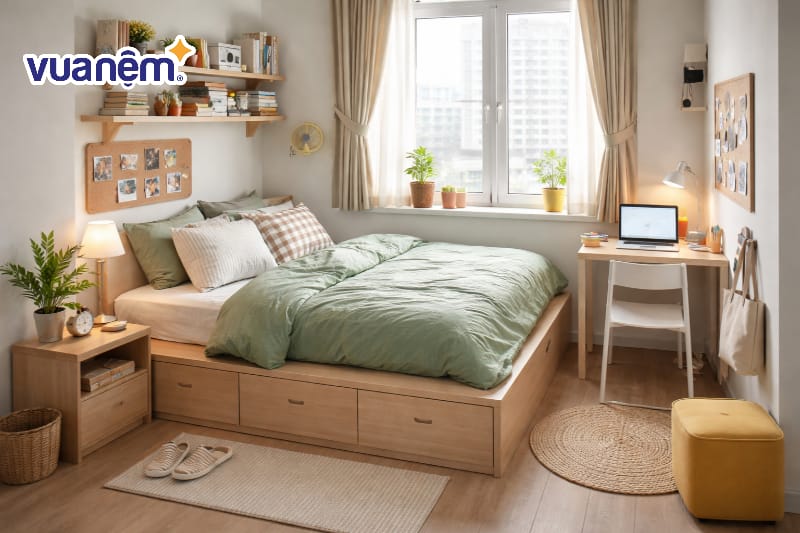 Sử dụng giường bục\tích hợp kho chứa đồ