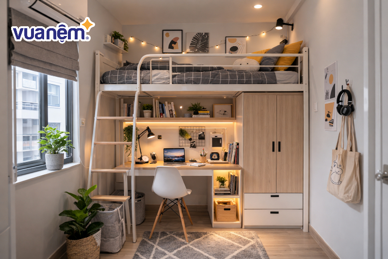 Thiết kế phòng ngủ 6m2 với giường tầng thông minh