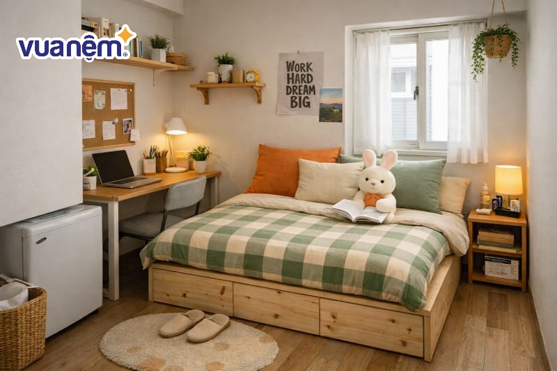 Decor phòng ngủ 7m2 với giường bục