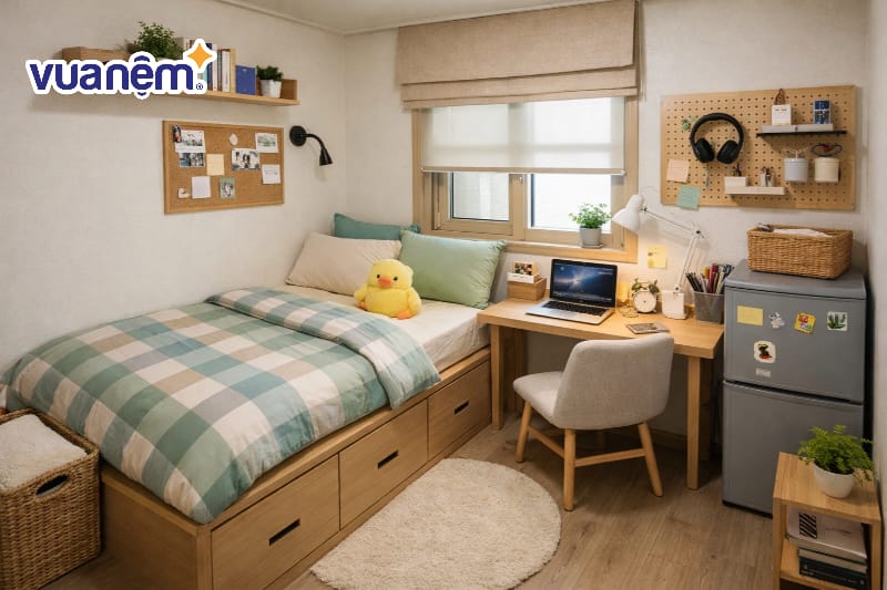 Decor phòng ngủ 7m2 với giường bục