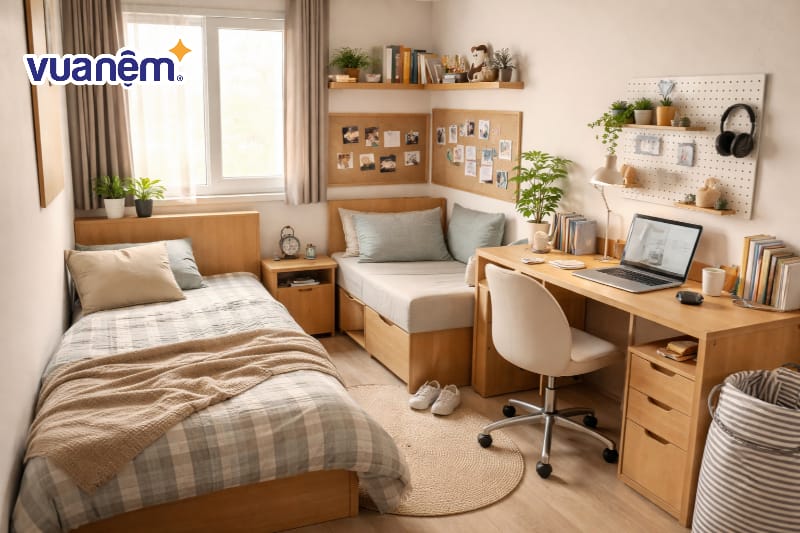 Bố trí giường đặt sát góc tường