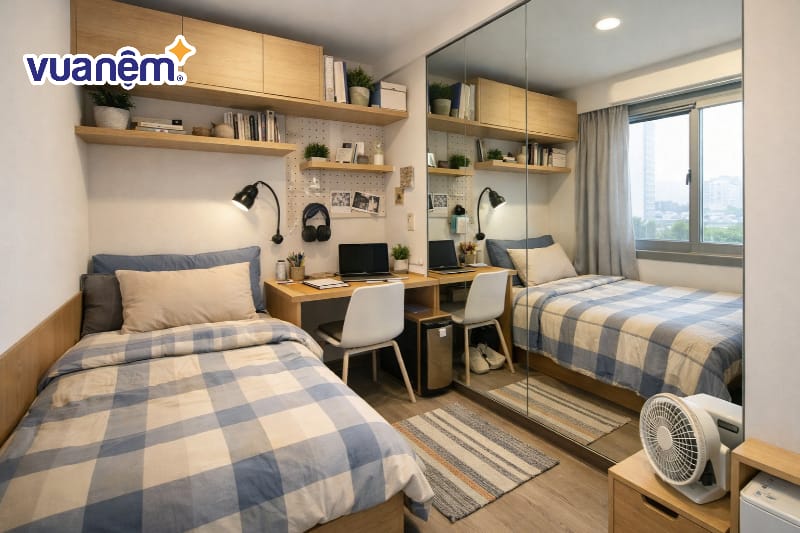 Decor với gương lớn đánh lừa thị giác