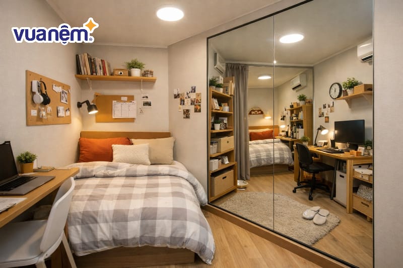 Decor với gương lớn đánh lừa thị giác