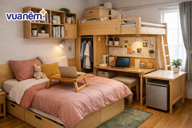 Sử dụng nội thất đa năng cho phòng ngủ 8m2