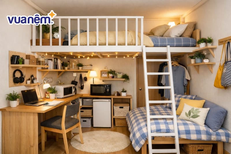 Decor phòng ngủ 8m2 có gác lửng thông minh