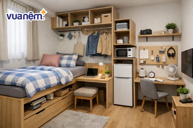 Sử dụng nội thất đa năng cho phòng ngủ 8m2