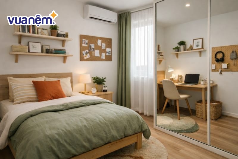 Trang trí phòng ngủ 9m2 với gương lớn