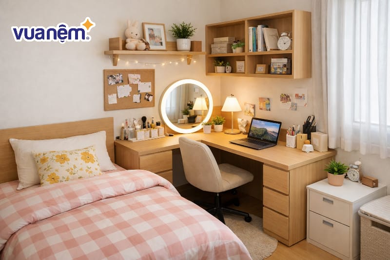 Tận dụng góc chết bằng hệ bàn làm việc/bàn phấn chữ L