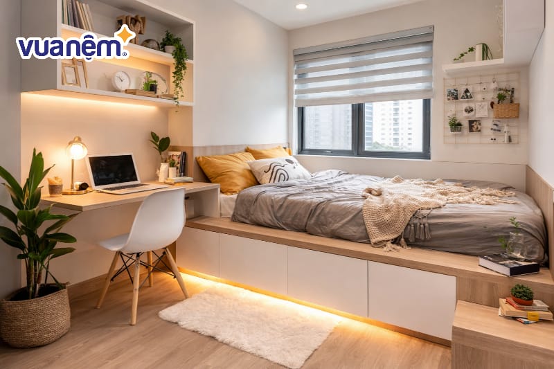 Decor phòng ngủ 9m2 với giường bục