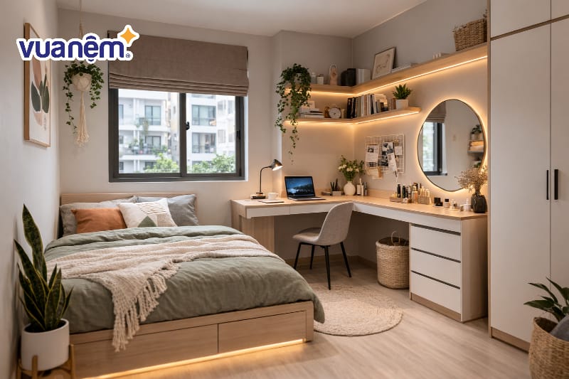 Tận dụng góc chết bằng hệ bàn làm việc/bàn phấn chữ L