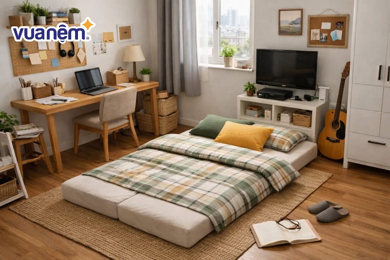 Thiết kế phòng ngủ 9m2 có giường gấp