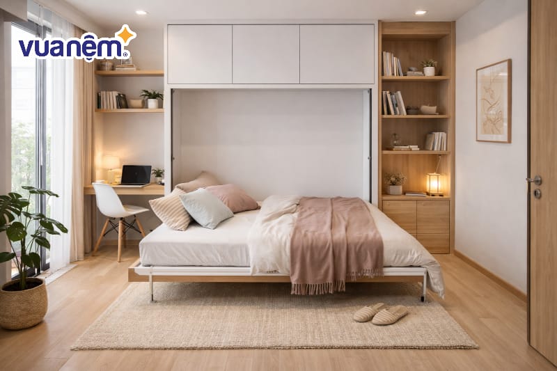 Mẫu phòng ngủ 3m2 sử dụng nội thất đa năng gấp gọn