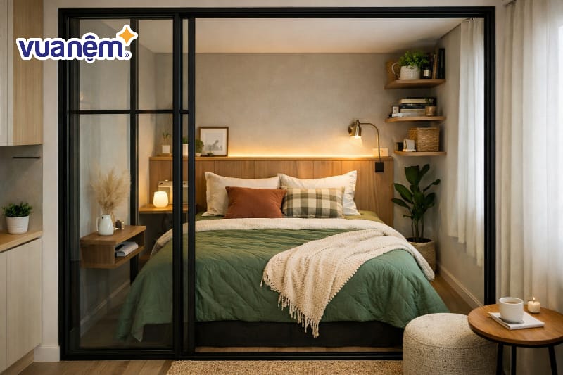 Mẫu phòng ngủ sử dụng vách ngăn kính