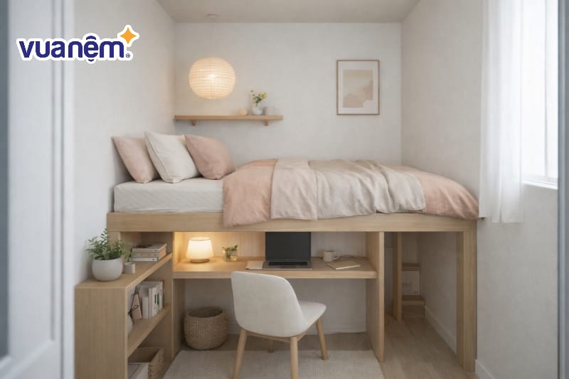 Mẫu giường tầng kết hợp bàn làm việc bên dưới