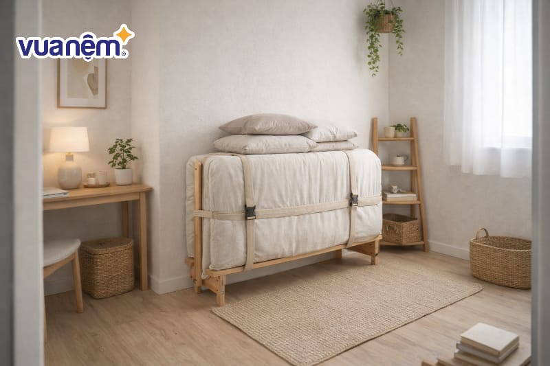 Mẫu phòng ngủ 3m2 sử dụng nội thất đa năng gấp gọn