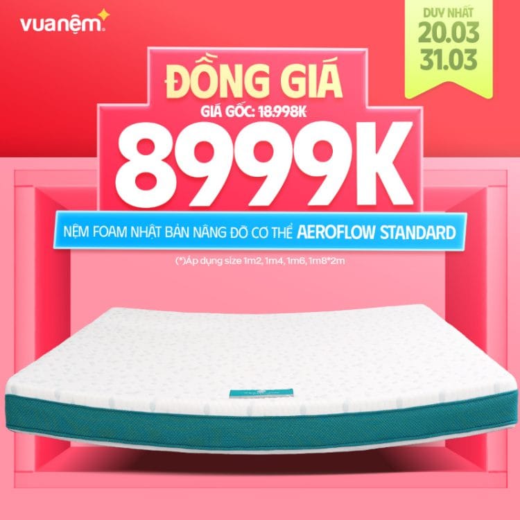Nệm foam Nhật Bản Aeroflow Standard nâng đỡ cơ thể